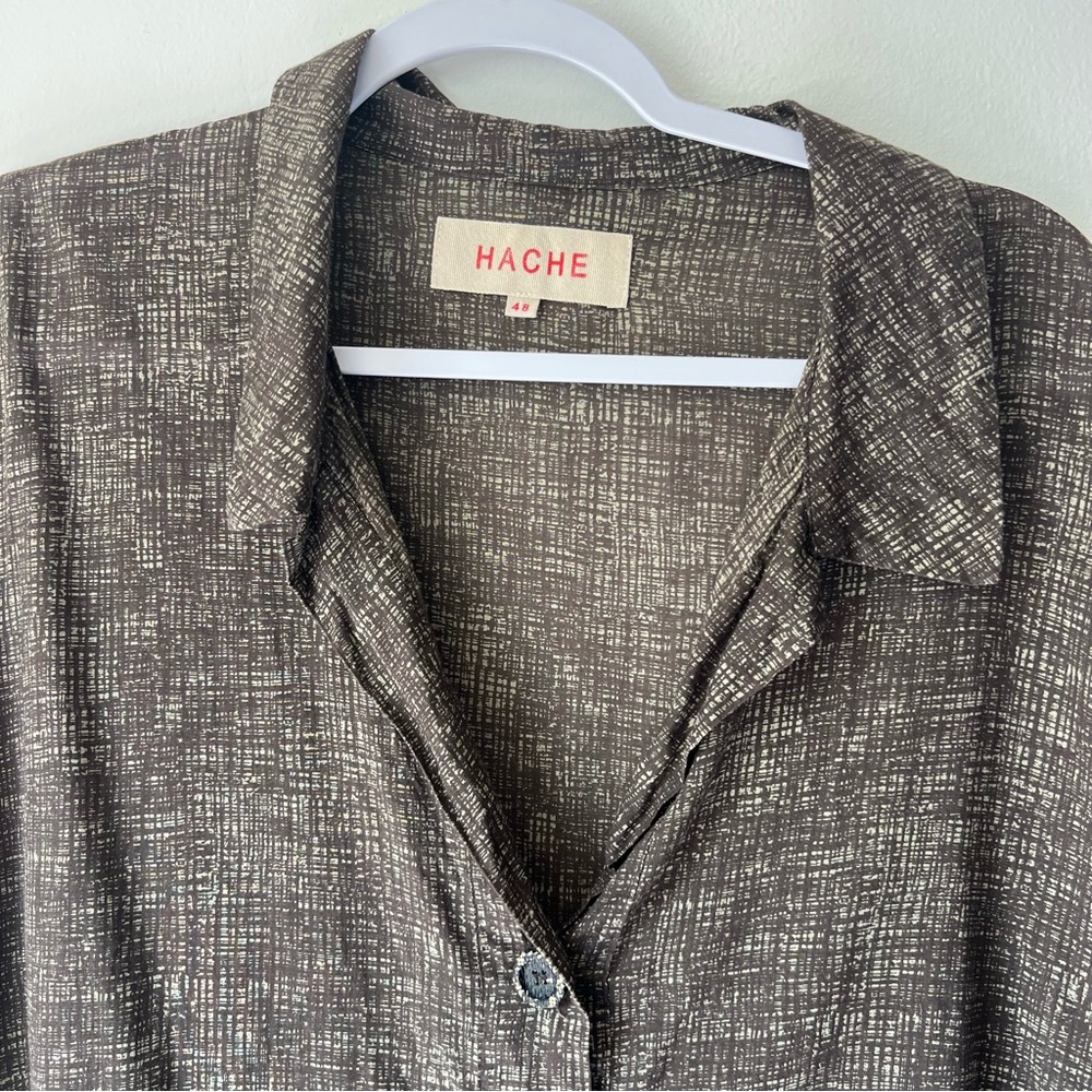 Brown and cream cotton shirt with wooden buttons size 48 (size 16) - Picture 2 of 9